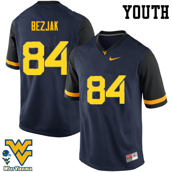 NCAA Youth Matt Bezjak West Virginia Mountaineers Navy #84 Nike Stitched Football College Authentic Jersey TI23V05KW
